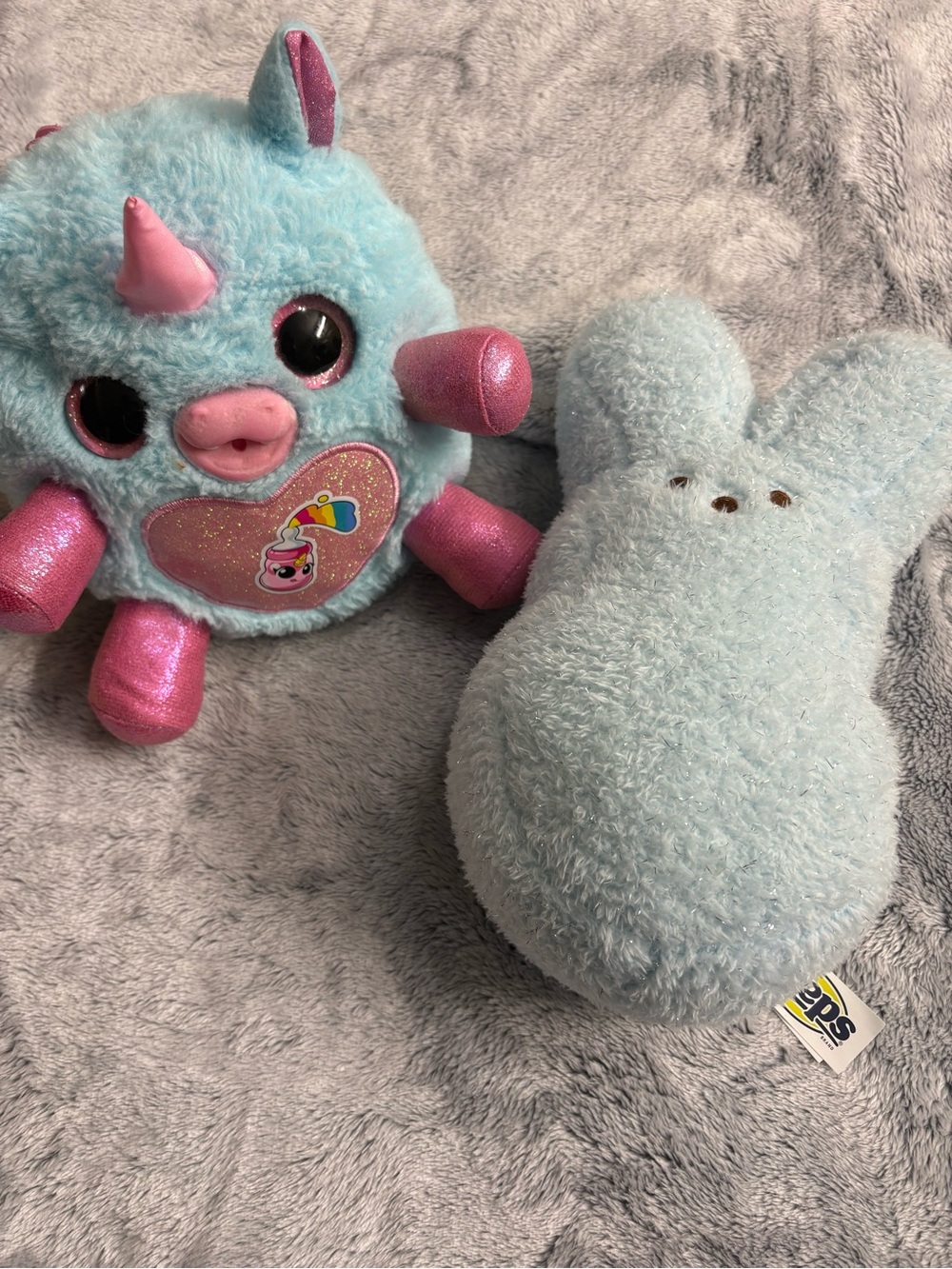 Blue Plush Unicorn Character & Blue Peep Plush Duo